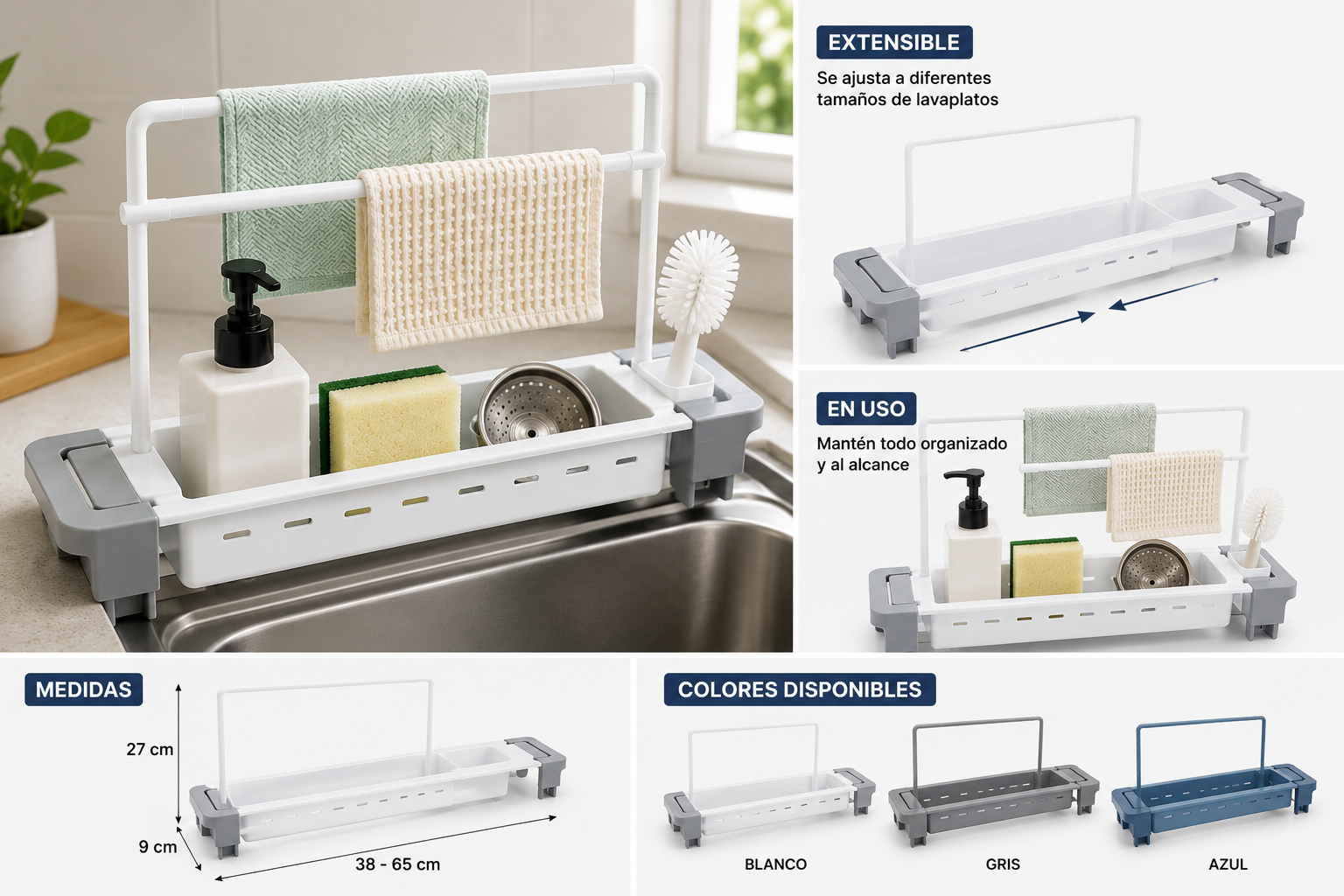 Organizador Extensible para Lavaplatos | Escurridor Multifuncional de Cocina